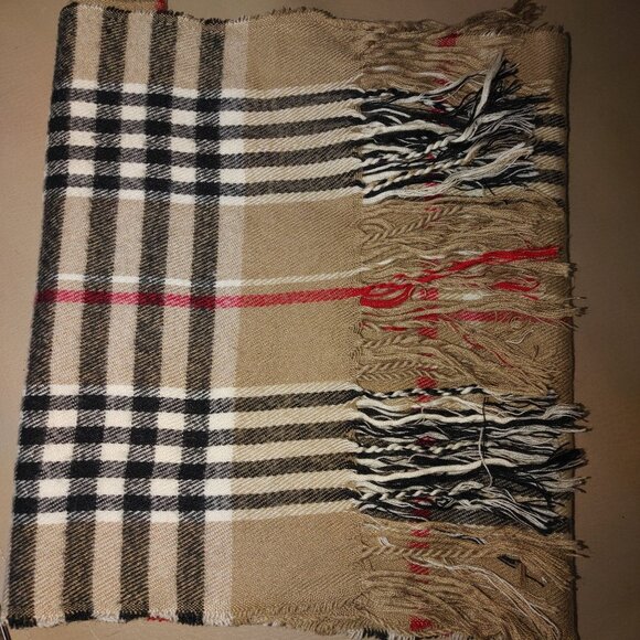 Nova Check Beige Plaid Scarf Wrap Blend Fringe 60 by 12 Classic Checkered Patter - Picture 7 of 9